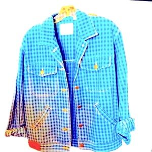 Basic Issue Navy Blue Checkered Denim Jacket XS